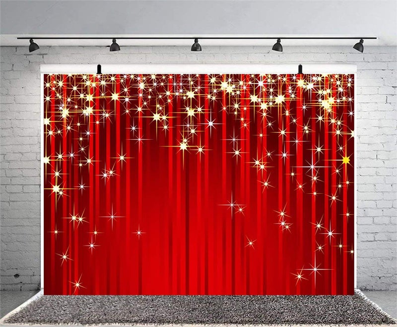 Sensfun 10x6.5ft Red Curtain Photography Backdrops Glitter Gold Stars Red Carpet Stage Background Vinyl Celebrate Backdrop for Wedding Party Events Adult Portrait Digital Photo Studio Prop (WP019) - Image 2